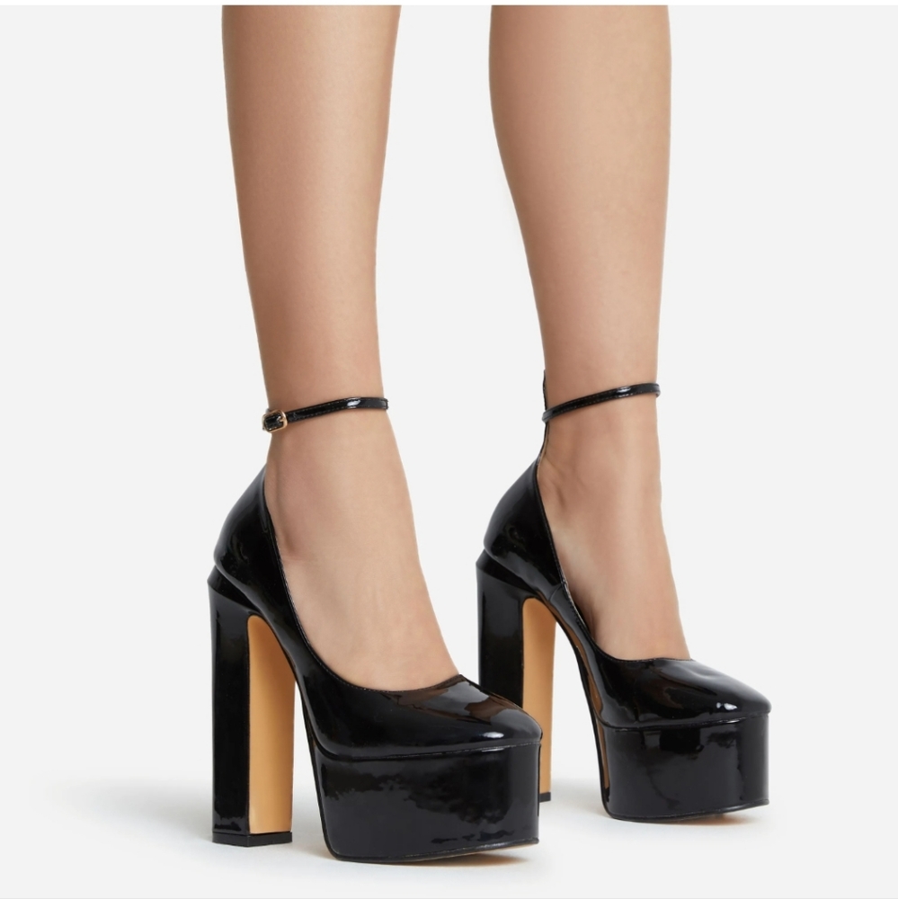 Black Platform Block Heel